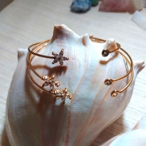 Set of 3 Gold and Cubic Zirconia Starfish Cuffs